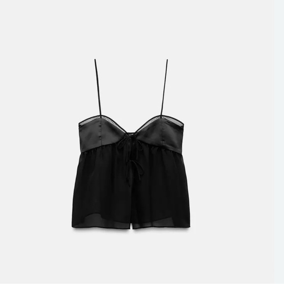 Zara Sleek Elegant Black silk Sheer Blouse Large - Picture 1 of 5
